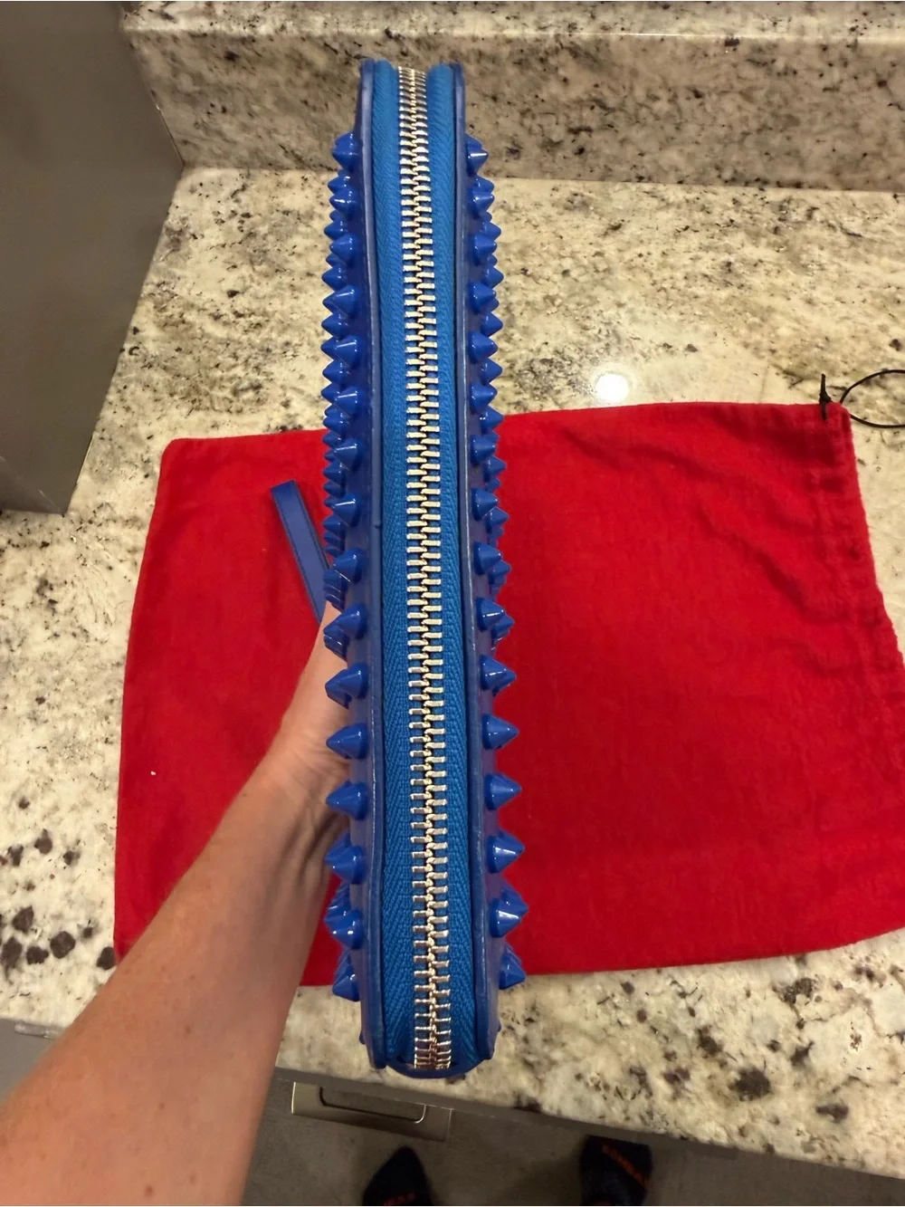 Christian Louboutin Electric Blue Spike Zip Tablet Sleeve with Dust Bag and COA